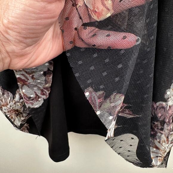 Eyeshadow Y2K Blouse Top Floral Mesh Black Large Whimsy Goth Fairy Grunge - Picture 5 of 10